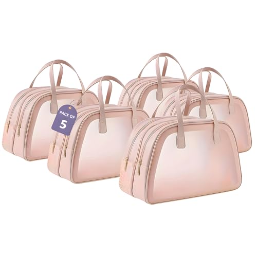 Image of Kuber Industries Pack of 5 Waterproof Skincare /Cosmetic Bag for Women | Space-Saving Makeup & Travel Toiletry Pouch | Aesthetic Vanity Kit & Wash Bag for Girls | YJ-20-PNK | Transparent - Pink