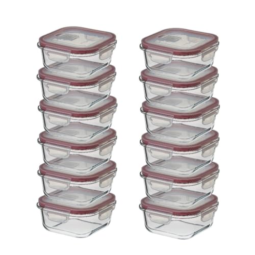 CASASELECCION 12 Tuppers de Cristal Hermético con Tapa y válvula de ventilación de 1100 ml para Comida, Recipiente de Vidrio, Uso Apto en Horno/Microondas/Lavavajillas/Congelador, Sin BPA