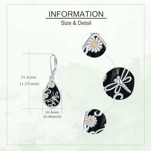 Boucles d'oreilles libellule argent 925 anti-allergie avec obsidienne YAFEINI - 5