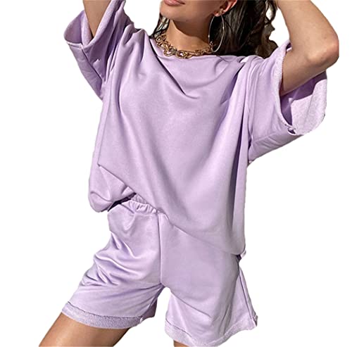 Survêtement d'été pour femme ensemble T-shirt short violet XXL