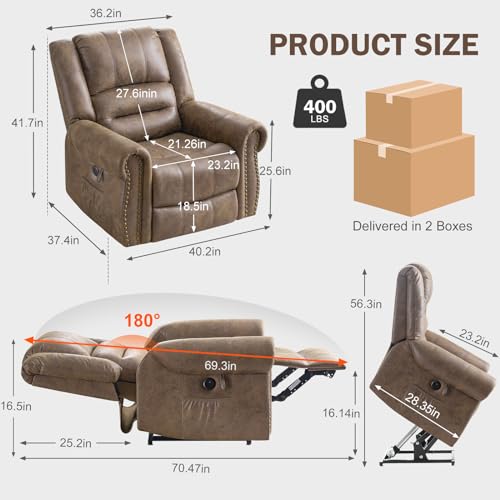 CDCASA Dual Motor Lay Flat Lift Chairs Recliners for Elderly w/Massage and Heat, Breathable Leather Infinite Position Large Sleeping Electric Power Lift Chair Recliner, Set of 2, Matte Brown