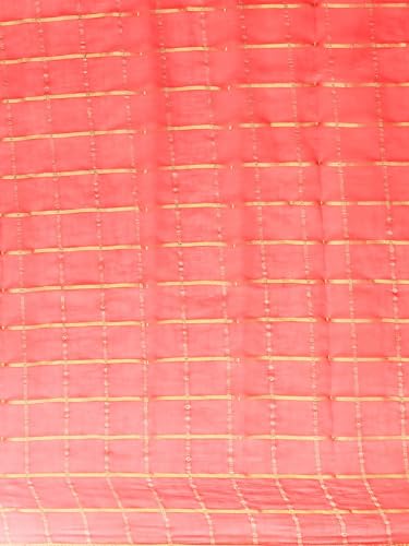 Image of AKHILAM Women's Chiffon Solid Checkered Saree With Unstitched Blouse Piece(Pink RCFL1207 SNK)