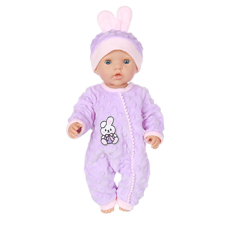 DUORUIMI Winter Doll Clothes Plush Pajamas Bodysuit for American Girl Doll 16/18 inch with Hat, Purple, 16-18 inch