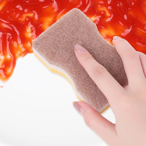 Image of Scrub Sponges Kitchen, Non-Scratch Scrub Dish Sponges, Dual-Sided Cleaning Sponges for Kitchen, Household, Bathroom 5 Pcs Brown