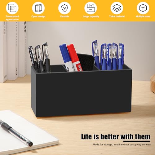 Image of Cerpourt Black Makeup Brush Organizer,Acrylic Cosmetic Brushes Storage Holder with 3 Slots,Pencil Pen Holder for Desk,Desk Organizer and Accessories for Vanity