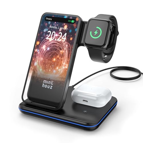 Minthouz 3 in 1 Wireless Charger with 18W Adapter, Fast Charging Station for Multiple Devices Apple Watch S8/7, AirPods 3/Pro, Charger Stand Compatible with iPhone 15/14/13/12/11/X/8
