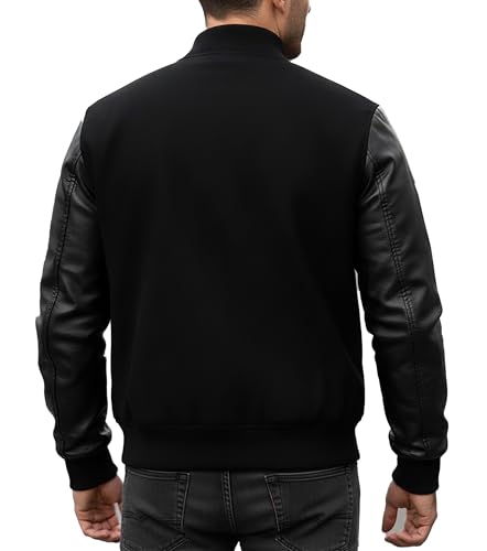 Image of Men's Varsity Jacket Faux Leather Sleeve Wool Blend Letterman Jacket - High School Baseball Bomber Jackets for Men