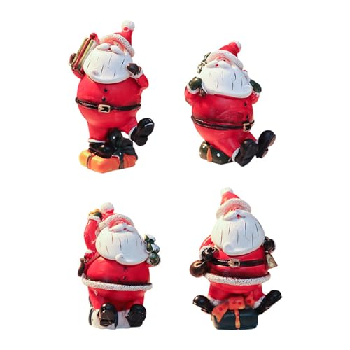 IMENE 4 PCS Small Santa Claus Resin Santa Figurines Christmas Miniatures Ornament Christmas Santa Claus Decorations for Tabletop Xmas Party Supplies