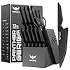 Kitchen Knife Set with Block: 15-Piece High Carbon Stainless Steel Professional Knives - Comfortable Grip Reduces Hand Fatigue 30% - Dishwasher Safe and Sharpener - Black Knife Set for Cooking