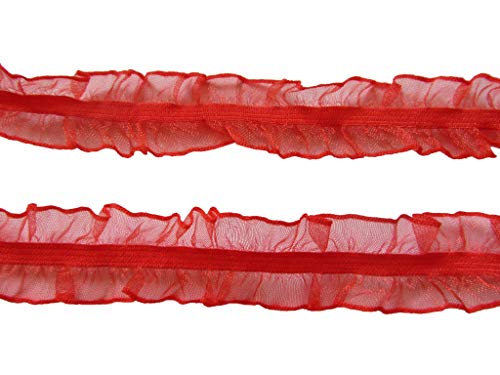 Yycraft 10 Yards Elastic Craft Lace Trim,1" Wide Double Ruffle Organza Trim For Diy Headband,Clothes Sewing Embellishment(Red) #TOP18