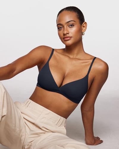 Image of INLYRIC Women's Inbarely Triangle Bralette Comfortable Unlined V Neck Wireless Smoothing Bra Top Stretch