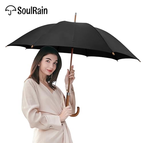 Soulrain XS-WOOD J 48 Inch Arc Classic Wood Handle Umbrella Auto Open Windproof Clear Unbreakable Stick Rain Umbrella  thumb #2