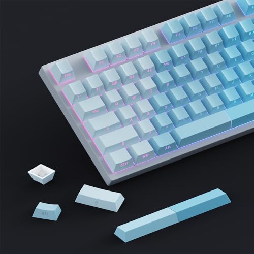 AKepopery Gradient Keycap Side-Print Shine-Through PBT Keycaps, 121 Keys Cherry Profile, Transparent Spacebar Strip, for MX Switches, for Keyboards with LED Facing South (Gradient Blue) — view 5