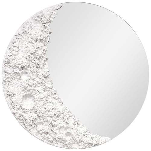 Empire Art Direct Espejo de Pared Redondo Lunar Serenity 50.8 cm con un Adorno de Luna Creciente con Textura 3D, Listo para Colgar, Sala de Estar, Dormitorio y Oficina, 20 x 20 x 2 Pulgadas