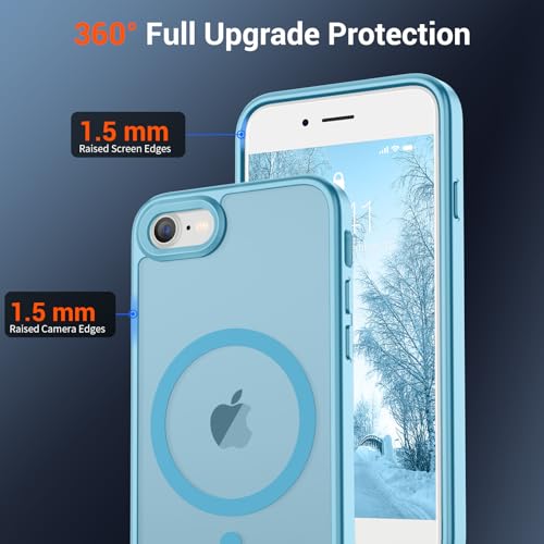 Image of SUPFINE Magnetic for iPhone SE Case 2022 (3rd) /2020 (2nd), iPhone 8 Case (Compatible with MagSafe) (Military Grade Drop Protection) Slim Translucent Matte Phone Case,Light Blue