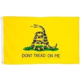Gadsden Dont Tread On Me Flag, 3x5 ft - Embroidered Double Sided Banner - Strongest & Most Durable Colonial Flag for Long Lasting Display - Yellow & Black Coiled Rattle Snake Weather Proof Design