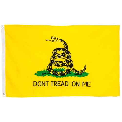Gadsden Dont Tread On Me Flag 3X5 Ft, Embroidered | Heavy Duty Rattlesnake Flag | Quadruple Stitched Fly End | Durable High-Performance 210D Nylon For High Winds | Yellow & Black Coiled Snake | Brass Grommets #TOP6