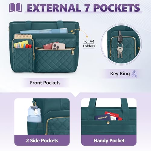 Image of SDYSM Teacher Tote Bag 15.6 inch Laptop Bag Work Bags for Women Nurse Tote Professional Computer Messenger Shoulder Bags Laptop Briefcase for Office, College, Nursing, Dark Green