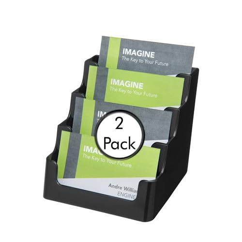 Deflecto Business Card Holder - 4 Tier 4 Pocket - Landscape - Pack of 2 - Black