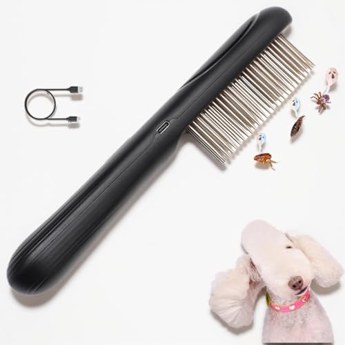 Pet Combs,Electric Flea Comb for Dogs/Cats,Rechargeable Pets Flea Comb,Metal Lice Comb Electric,Effectively Removes Floating Hair for Long & Short-haired Pets like Cats Dogs Rabbits