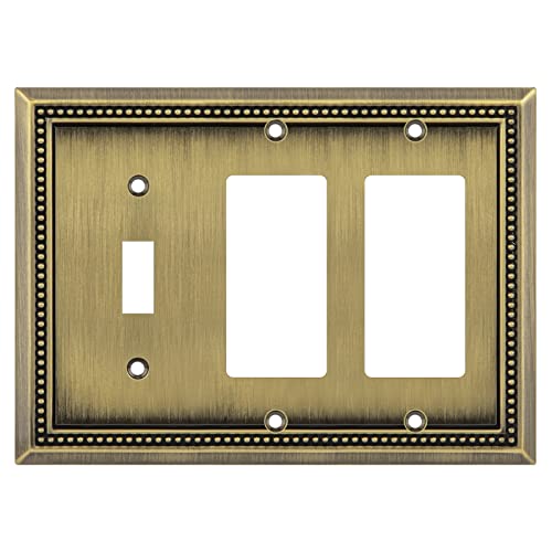 Image of Henne Bery Sunken Pearls Heavy Duty Decorative Wall Plate Switch Plate Outlet Cover (Single Toggle /Double Decorator, Antique Brass)