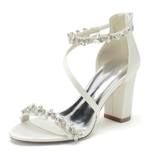 Sandales de mariée en strass avec talon haut et bout ouvert chic pointure 38