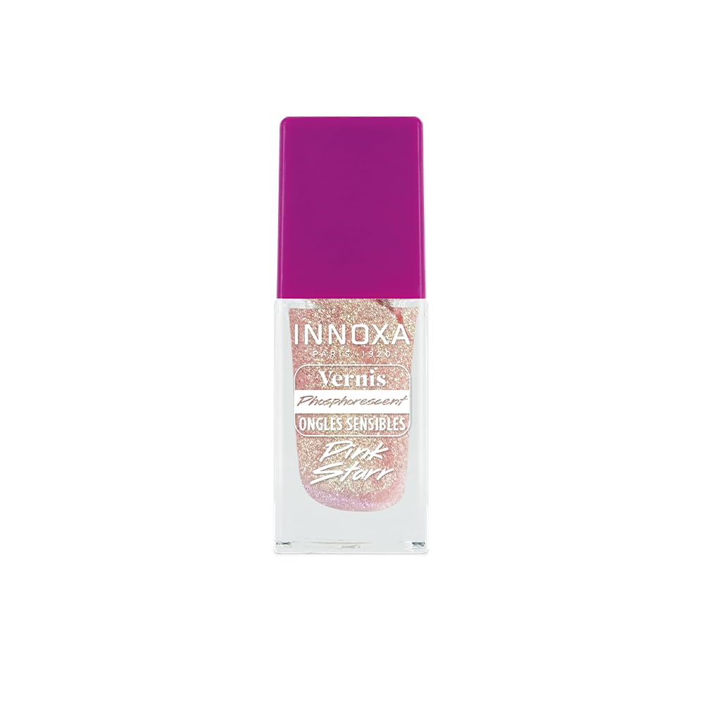 Innoxa Paris 1920 - Vernis Phosphorescent Pink Star 8ml pour Ongles Sensibles | Rose Nacré Lumineux Nuit et Jour - Colle