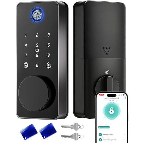 Smart Deadbolt Lock, 5-in-1 Keyless Entry Door Lock App Control, Fingerprint Electronic Touchscreen Keypad, Auto Locking, IP54 Weatherproof, Easy Install Digital Deadbolt for Front Door