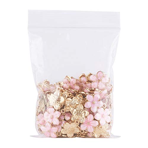 Beadthoven 100Pcs Pink Flower Enamel Charm Pendants Gold Plated Cherry Flower Blossom Dangle Charms For Jewelry Making Bracelets Necklace Earrings Diy Crafts #TOP6