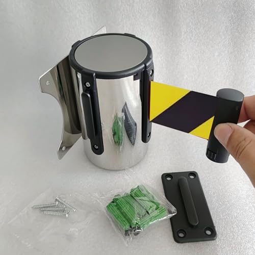 CAIFEXUE 2/3/5/10M Retractable Belt Barrier, Wall Mount Safety Cordon Barrier, with Stainless Steel Housing and Mounting Accessories/a/5M(16.4Ft)