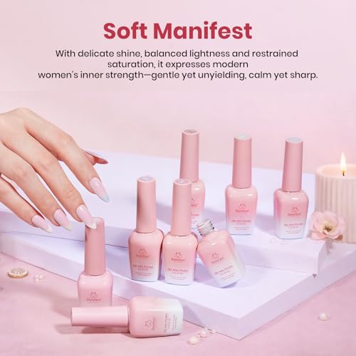 Image of Beetles Gel Nail Polish Set - Soft Manifest 8 Colors Neutral Nude Glitter Pink Green Gel Soak Off UV LED Gel Polish Home Salon Spring Gifts for Women