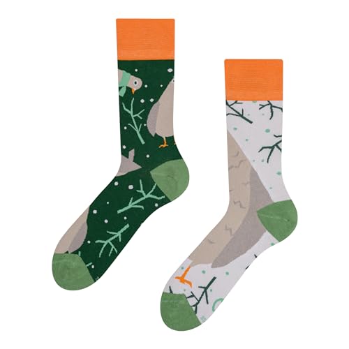 Dedoles Socken Unisex Damen Herren & Kinder Baumwolle viele lustige Designs 1 Paar Geschenk links rechts verschieden Farbe Grün Motiv Taube Gr. 43-46