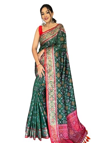 Image of SGF11 Women's Kanjivaram Patola Silk Saree Silk Saree Pure Golden Zari With Blouse Piece