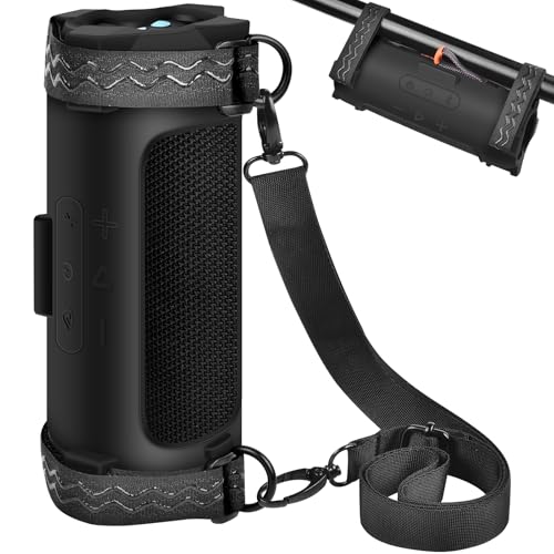 Image of ANKHOH Case for Jbl Flip 7 Portable Waterproof Drop-Proof Bluetooth Speaker, Wireless Travel Silicone Carrying Gel Cover Soft Skin with Bicycle Fixing Strap and Shoulder Strap (Black)