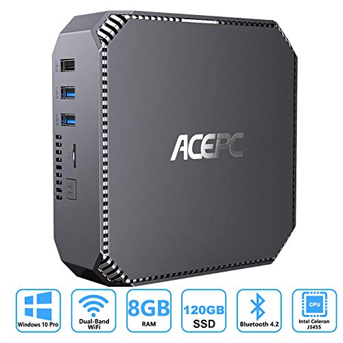 ACEPC Mini-PC Inter Celeron J3455 Prozessor, 8GB RAM/120GB ROM Window 10 Pro Mini computadora, Dual Band WiFi 2.4G/5G,4K HD, Gigabit Ethernet,2.5 Pulgadas SATA HDD/SSD