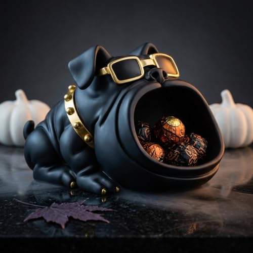 Image of Xtore Sculptural Bulldog Storage Organizer Showpiece| Modern Matte Black Dog Figurine with Sunglasses & Utility Bowl for Living Room, Desk, Entryway Styling (Black, 26 x 16 cm)