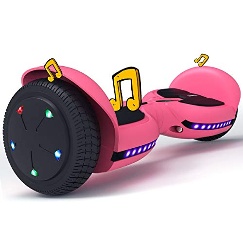 TOMOLOO Music-Rhythmed Hoverboard 6.5 inch Electric Scooter - UL2272 Certificated with Bluetooth Speaker LED Lights Kids and Adult Two-Wheel Self-Balancing Scooter (Pink) â€¦