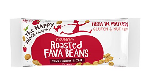 The Happy Snack Company Roasted Fava Beans, Red Pepper and Chilli Flavoured Healthy Snacks, High Protein Gluten Free Tasty Snacks, Vegan, 105 Calories, 25g Portion, Trial Pack of 3