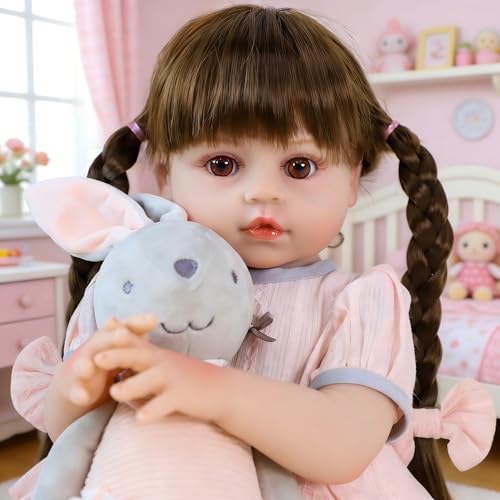 Muñeca bebé Reborn de 18 pulgadas con cabello largo y cuerpo ponderado miniatura 2