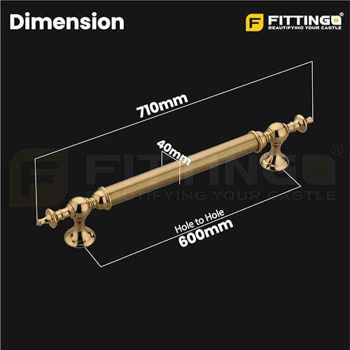 Image of Vintage Royal Main Door Handle | 24 Inch Premium Pull Push Handle for Home, Office, Hotels & Villas | Stainless Steel Gold TT Finish |Hole to Hole 600mm | 3 Years Warranty