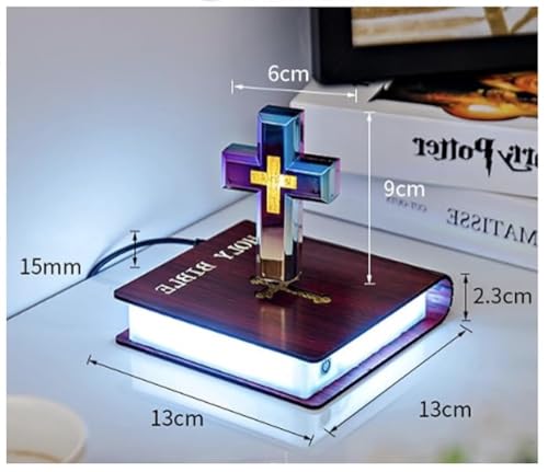 Image of Levitating Cross Lamp Floating Jesus & Bible Night Light Colorful Magnetic Levitation Cross Ornament Glowing Cross Light Home Desk Decoration