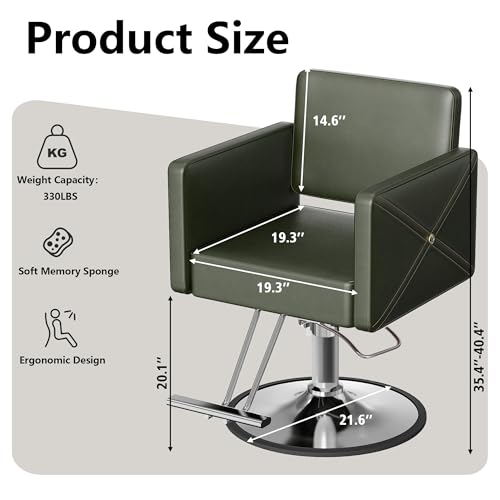 Image of LOUVIXA Barber Chairs for Hair Stylist, Height Adjustable Hydraulic Salon Chair, 360 Degrees Rotation, Multi-Function Shampoo Chair for Salon Home Barbershop (Green)