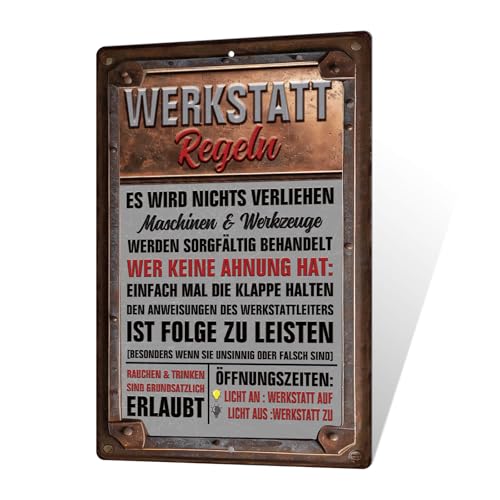Putuo Decor Werkstatt Regeln Blechschild – Vintage Metallschild für Werkstatt, Garage, Männerhöhle, Mechaniker Deko