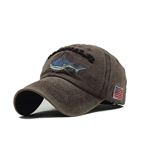 XibeiTrade Gorra de béisbol con bandera americana de Estados Unidos, estilo polo bordado de tiburón, sombrero de algodón lavado para hombres y mujeres, Coffee, Medium