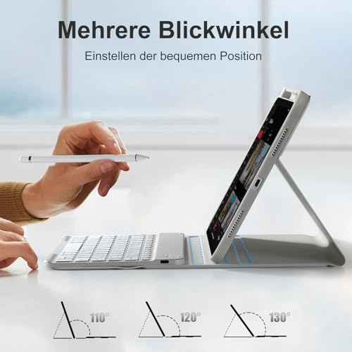 drivego Hülle mit Tastatur für iPad A16 11 Generation 2025/10 Generation 2022(11/10.9 Zoll), Magnetische Anti-Detach Tastatur Hülle für iPad 11./10. Gen, QWERTZ Layout Keyboard, Grau 6