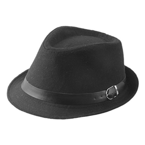 Elee Unisex Kids Vintage Wool Blend Fedora Hat Trilby Jazz Cap (Black)