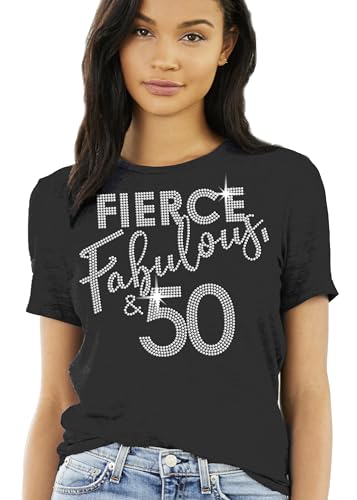 Womens 50th Birthday Shirts - Real Crystal Rhinestone...