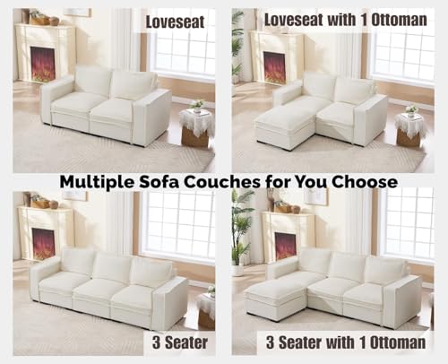Image of EALSON 119 inch Modular Sectional Sofa Modern Comfy 4-Seater Couch Sofa Linen Fabric Cloud Couches with 24 inch Deep Seat and Wooden Legs for Living Room /Bedroom, White