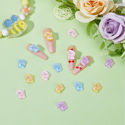 SUPERFINDINGS 80Pcs 4 Colors Glitter Dinosaur Nail Charms Translucent Resin Cabochons Pink Blue Purple Yellow Nail Art Decoration Accessories 3D Dinosaur Nail Studs Transparent Dinosaurs Nail Patches - Image 4