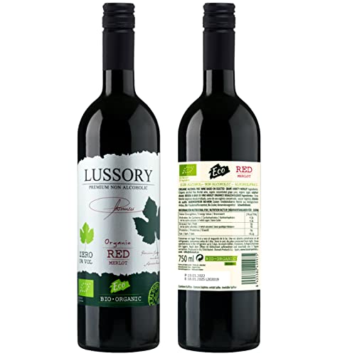 Lussory Organic Bio Dealcoholized 0.0% Non Alcoholic Wine Sampler (Brut, Merlot, Chardonnay) Spain, Low Calories, Organic, Vegan (3 Bottle Sampler Pack)